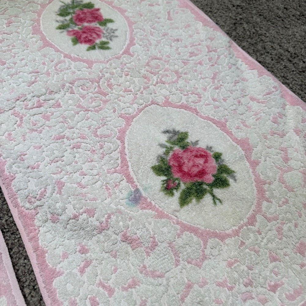 70s Vintage Cannon Royal Family 6pc Towel Set‎ Pink Rose Floral Cotton White - Picture 11 of 12